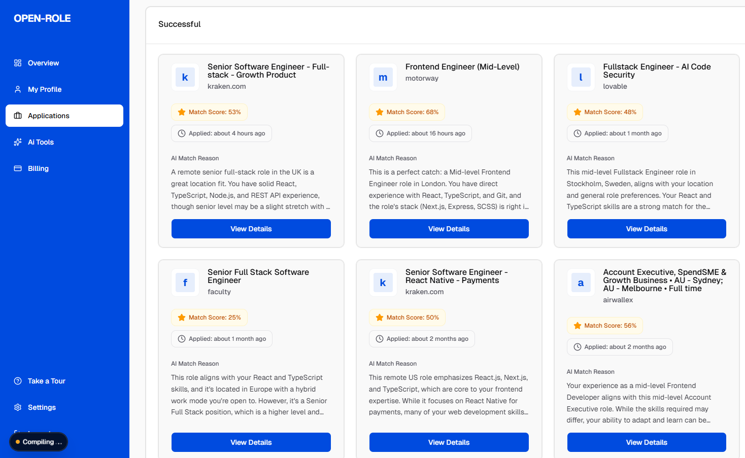 OpenRole Dashboard Preview